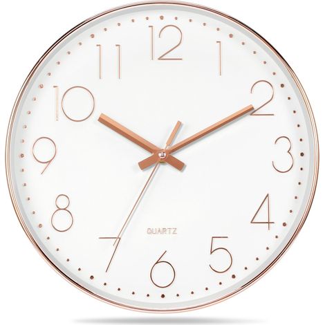 MINKUROW Reloj De Pared Silencioso De Cuarzo Moderno De 12 Pulgadas Con Números Arábigos Relojes De Pared Sin Verificar La Decoración De Accesorios Para El Hogar (Oro Rosa) (1/5)