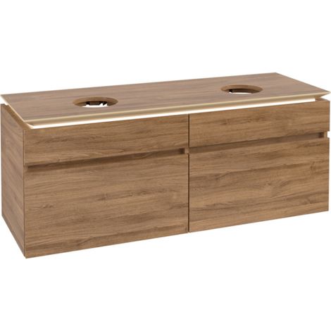 Meuble de rangement VB WTUS Legato B592 1400x550x500mm avec éclairage, 4 tiroirs pour 2 personnes, chêne Kansas WT (1/2)