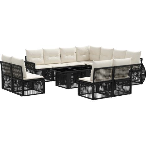 Conjunto de sofás de jardín 12 uds. Negro y Blanco Crema vidaXL (1/5)