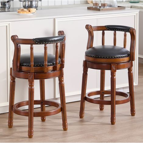 Stuhl Drehbar Leder Holz Schwarz 26 Zoll OKMYHOME (1/5)