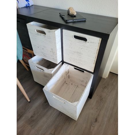 4er set Holzbox Vintage Weiss Regalkiste passend für Ikea Kallax und Expeditregal Weinkiste Holzkiste (1/5)