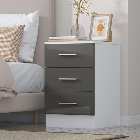 Reflect 3 Drawer Bedside - Grey Gloss & Matt White - Modern Nightstand for Bedroom Storage