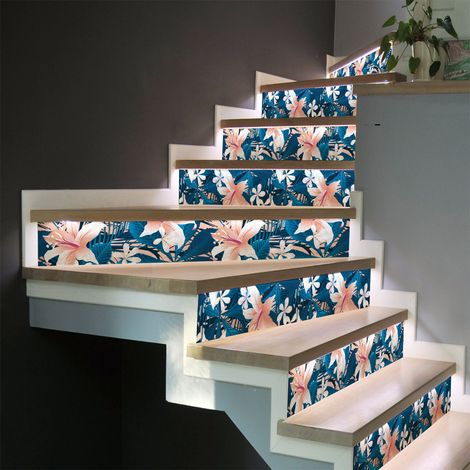 Stickers adhésifs escalier carrelages contremarche - TROPICALE TALARA - 2 bandes de 12.5x90cm (1/3)
