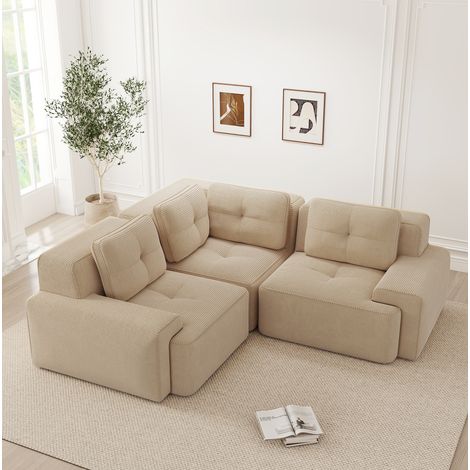 Canapé d’angle modulaire sans structure en velours côtelé beige OKWISH (1/5)