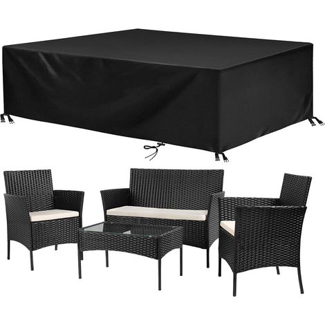 4 Pieces Rattan Patio Set Outdoor Garden Furniture Table Chairs with Protective Cover Black (1/5)
