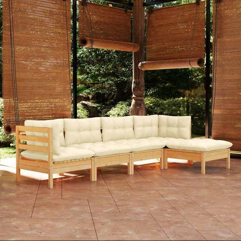 vidaXL Muebles de jardín 5 piezas cojines madera de pino crema (1/3)