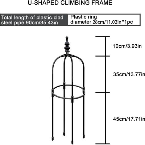 Tuteur extérieur noir 8mm pour plantes grimpantes, rosier, support en U, ensemble de jardin, tube gainé, diamètre 28cm, hauteur 120cm (1/5)