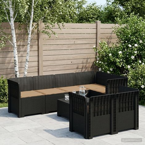 Canapé de Jardin Modulable 7 Places en Polypropylène Aspect Rotin Anthracite avec Coussins - PANGIVO (1/5)