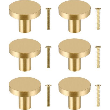 Boutons de Meuble Ronds, 6pcs Bouton de Tiroir en Laiton Massif, Poignée de Meuble Armoire, Bouton de Porte Or pour Placard, Poignee Meuble Dorée avec 6 vis Pour Commode Armoire (1/5)