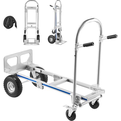 Diable 2 en 1 Diable Pliant Convertible en Chariot pour Déménagement Manutention Domicile, Bureau, Entrepôt, Supermarché, Capacité Charge 453,6 kg sur 4 Roues, avec Poignée, Roues Antidérapantes (1/5)