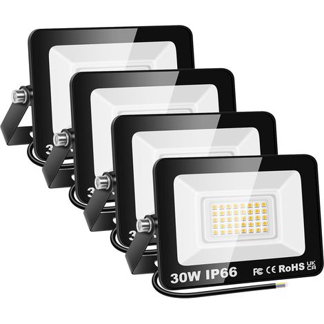 4 Pièces 30W Projecteurs LED Extérieur,3000lm Eclairage de Sécurité Spot LED Extérieur,6000K Blanc étanche Lumineuse Lampe pour Entrepôt Garage Jardin Stade Arrière-cour,175V-260V IP66 (1/5)