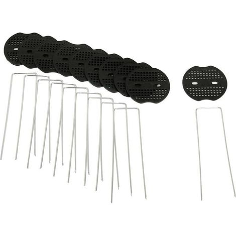 Agrafes paysagères et Joints , Lot de 10 épingles Robustes et 10 plaques en Plastique antirouille, Lot de 20 pièces, (1/5)