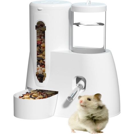 Distributeur D Eau Automatique Pour Hamster - 125 Ml - Compartiment Alimentaire 300 Ml - Design Vertical Stable - Pour Hamster Furet Herisson Souris - 1 Pièce