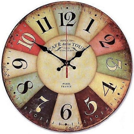 30 cm (12 Zoll) große, dekorative Wanduhr aus Holz im Retro-Stil, Landhausstil, geräuschlos - Große, batteriebetriebene analoge Atomuhr aus Holz (1/5)