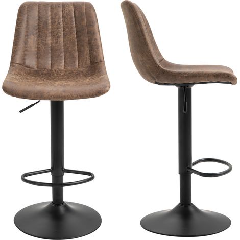 Ensemble de 2 Tabourets de Bar avec Dossier, Repose-Pieds et Hauteur Réglable, Style Industriel, Marron (1/5)