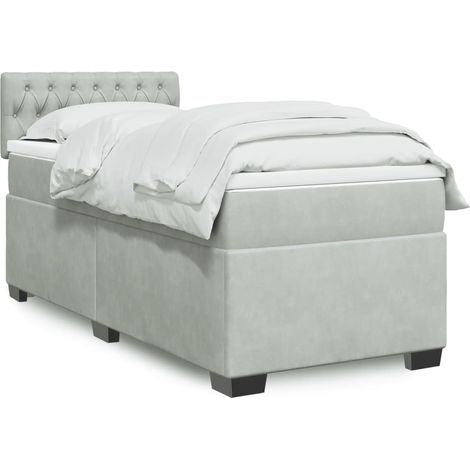 vidaXL Sommier à lattes de lit et matelas Gris clair 100x200cm Velours