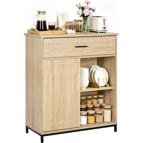 WOLTU Buffet Cuisine avec Tiroir, Porte Coulissante, Meuble Cuisine Rangement en Bois d'Ingénierie, 70x30x80,2 cm, Chêne Clair + Noir (1/5)