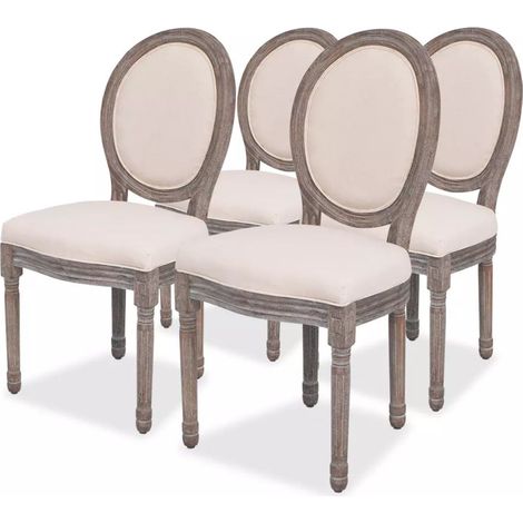Les Tendances – Chaise médaillon en lin beige – Lot de 4 – Pieds en bois d'hévéa – Assise rembourrée 53 cm – Dimensions L 50 x H 96 x P 56 cm (1/5)