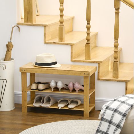 Banco zapatero de bambú con 3 niveles, 70 x 28 x 45 cm, natural DESVIAE (1/5)