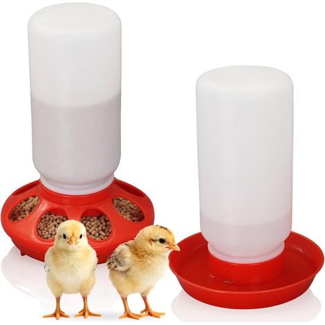 Ensemble de 2 mangeoires et abreuvoirs rouges pour poussins - 1 L automatique - Zéro gaspillage d'aliments - Convient aux poussins, canetons et cailles - Kit de démarrage pour couveuse (1/5)