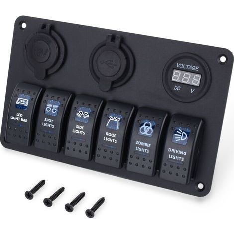 LED-Wippschalterfeld mit USB-Anschluss, Zigarettenanzünderbuchse und Voltmeter (1/5)