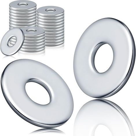Rondelles M6 Metal en Acier Allié Zingué Galvanisé M6 x 18 x 1.5mm 60 Pièces Penny Rondelle Plate DIN9021 / ISO7093 pour Vis et écrous