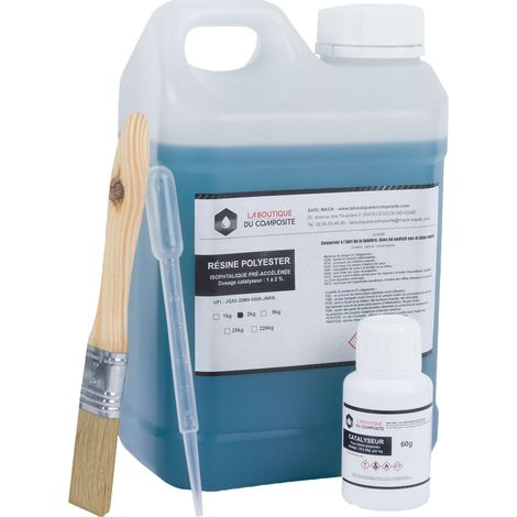 Kit résine polyester marine 2 kg avec catalyseur pour stratification, réparation bateau et composite (1/4)