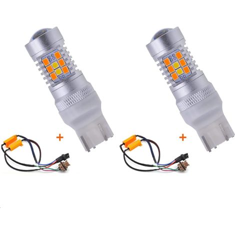 7443 7444NA 7441 992 Ambre/Blanc Bicolore avec indicateur de Changement de Couleur Deux Ampoules de Frein à lentille LED Lampe à LED avec décodeur Canbus Exempt de résistances de Charge