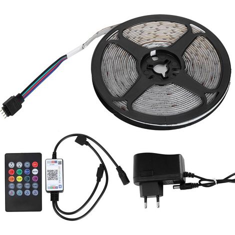 Bande LED RGB étanche 5m, fiche UE 100-240V, décoration bar et fêtes, 16 millions de couleurs, contrôle à distance (1/5)