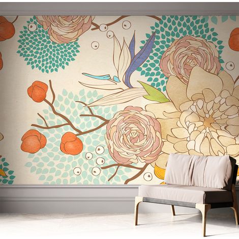 Fotomurale adesivo stickers - murali decorativo - soggiorno moderno - effetto realistico - Fantasia floreale 312x219 cm (1/5)