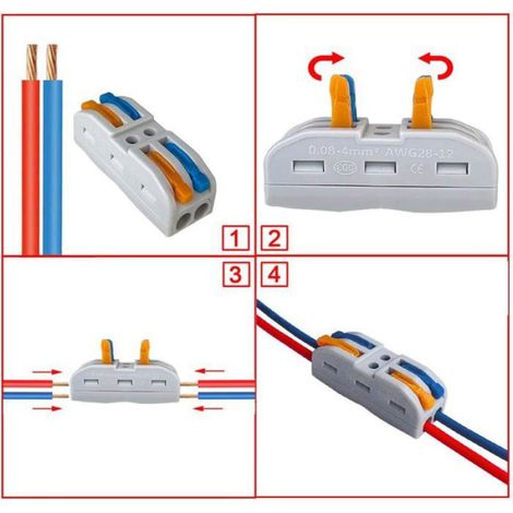 Connecteur À Levier - 30 Pièces - Pour Fils Cuivre 0 08 À 4 Mm² - SPL-2 Et SPL-3 - Sans Soudure - 30 Pièces (1/4)