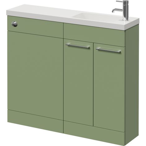 Napoli 250 Olive Green 1000mm 2 Door Vanity Unit Toilet Suite with Round Silvo Basin - 1000mm - Chrome 160mm HandleWithout Jubilee Toilet Pan