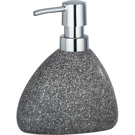 WENKO Distributeur Savon Liquide Pion, Capacité 360 ml, Céramique, 11,5x14,5x9 cm, gris (1/2)