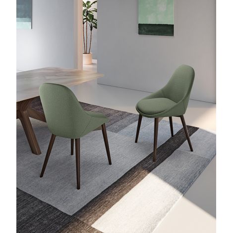 Sedia da pranzo Astrid con struttura in massello di noce e seduta imbottita in tessuto verde - Design contemporaneo ed elegante (1/5)