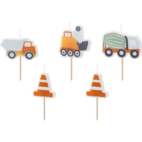 Geburtstagskerzen Straßenbau, 3-4,5 cm, Mix (1 Packung / 5 Stk.)
