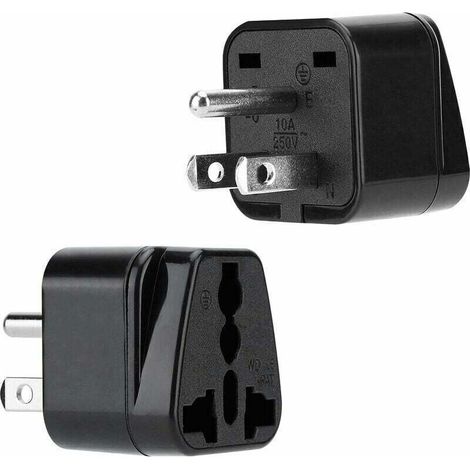 2x schwarzer Steckeradapter – Set mit 2 Reiseadaptern Typ B für Steckdosen in Deutschland, Italien, Spanien und Frankreich – Konvertergerät