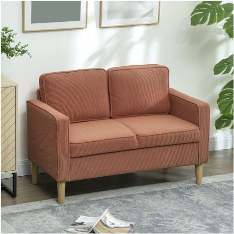 Petit Canapé 117x63x79cm avec Rangement Velours Côtelé - Canapé 2 Places - Orange Pieds Bois Massif Coussins Lavables Petits Espaces (1/5)