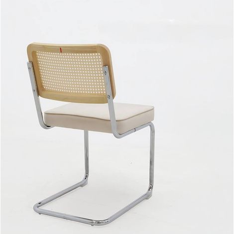 Lot de 4 chaises de salle à manger en velours avec dossier rotin tressé et pieds chromés, style moderne milieu du siècle (1/5)