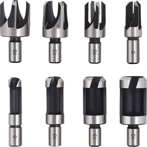 8PCS HSS Foret Bois Fraise à Bouchonner Bois outil de coupe bois Mèches des Bouchons Wood Plug Cutter Drill Bits 6mm /10mm/13mm/16mm Petite Fraise Bois Pour Perceuse (1/3)