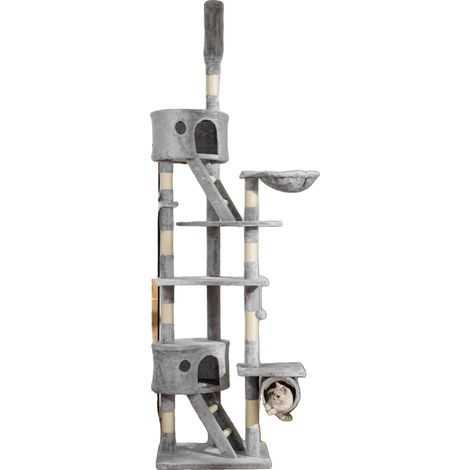 Árbol rascador para gatos, Dimensiones 60 cm de largo x 45 cm de ancho x 240-260 cm de alto, 5 niveles, Capacidad de peso máximo 10 kg, Apto para gatos de hasta 5 kg, Superficie de felpa suave (1/5)