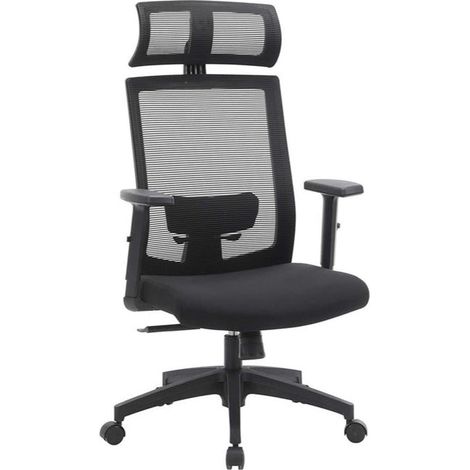 Sillón de oficina Silla de oficina de lona Asiento ergonómico Giratorio 360° Soporte lumbar ajustable Reposacabezas Reposabrazos Respaldo inclinable hasta 120° negro 120001412 (1/5)