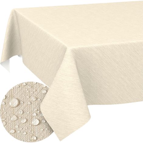 Nappe en Toile cirée, Lavable, Bord coupé, Aspect Textile, Vert, 220 x 140 cm, pour Table de Jardin (1/5)