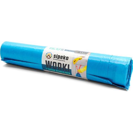 Sacchi per rifiuti da 120 litri, blu, in LDPE, modello A'10, con nastro adesivo. (1/5)