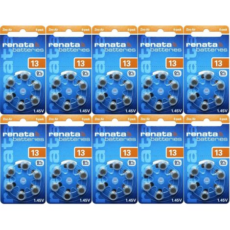 .Lot de 60 piles auditives RENATA ZA13 ZINC AIR ORANGE.