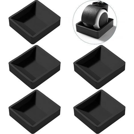 Lote de 5 patines antideslizantes de goma - 5,9 x 6,4 cm - Suelo y ruedas de muebles - Negro (1/5)
