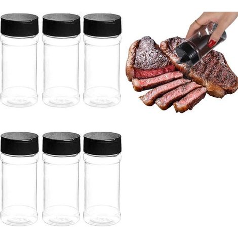 Ensemble de 6 pots à épices, pots à épices avec couvercles à charnière, boîtes à épices, pots à épices portables, vides et transparents, pots à épices en plastique (1/5)