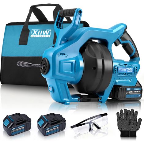650RPM Kit de Furet Déboucheur de Canalisations Sans Fil pour Long Flexible Spiralé de Ø19-85mm, Outil de Nettoyage de Tubes, Nettoyant déboucheur, Compatible Makita 18 V Batterie, Batteriex2+Chargeur