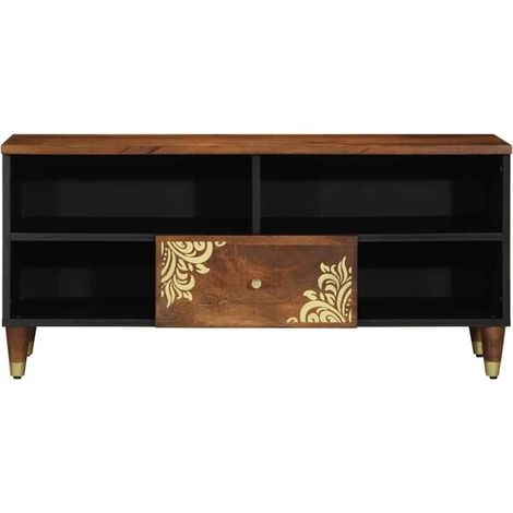 Meuble TV en Bois Massif de Manguier, Couleur Miel, 100 x 33 x 46 cm, Console de Salon Moderne et Robuste (1/5)