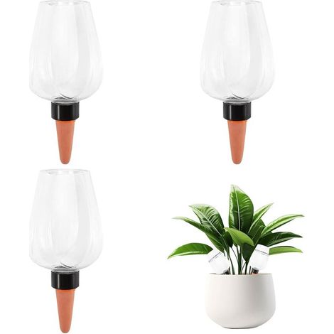 Trois globes d'arrosage de 350 ml pour rosiers, à diffusion lente d'eau, système d'arrosage automatique avec bouchon en terre cuite, adaptés aux jardins, aux maisons et aux fleuristes. (1/4)