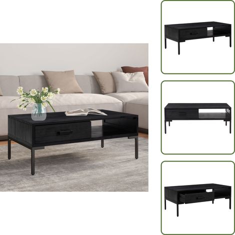 Table basse Noir 90x50x35 cm Bois de pin massif - Table Basse - Meuble TV - Table D'appoint - Table Industrielle - Style Vintage (1/5)